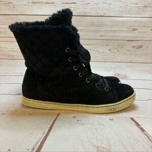 UGG Black Suede Lace Up Fleece Lined Booties Sz 7